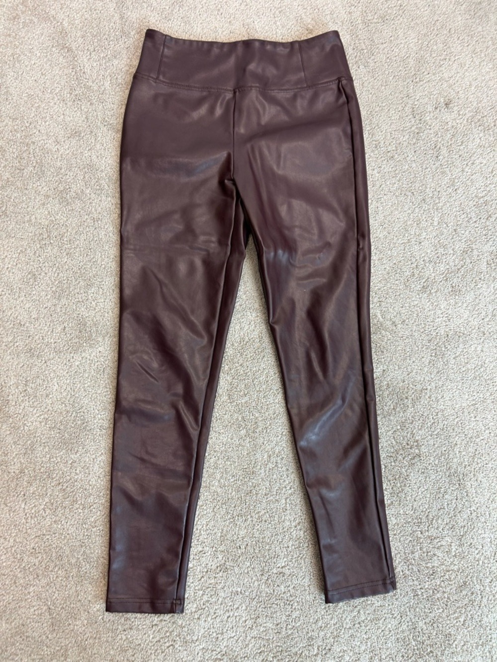 Joe Fresh mahogany burgundy maroon Faux Leather Leggings hi-rise pleather vegan